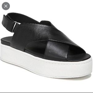 Vince Leather Platform Sandal | Black | Size 8 |